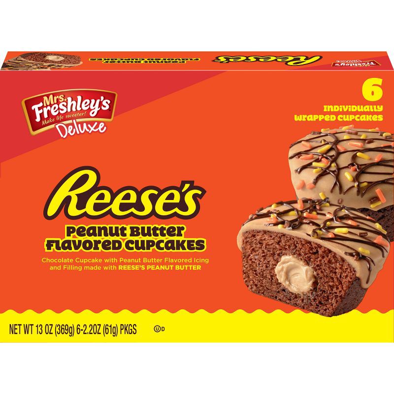 slide 1 of 10, Mrs. Freshley's Deluxe Reese's Peanut Butter Flavored Cupcakes - 6ct, 6 ct