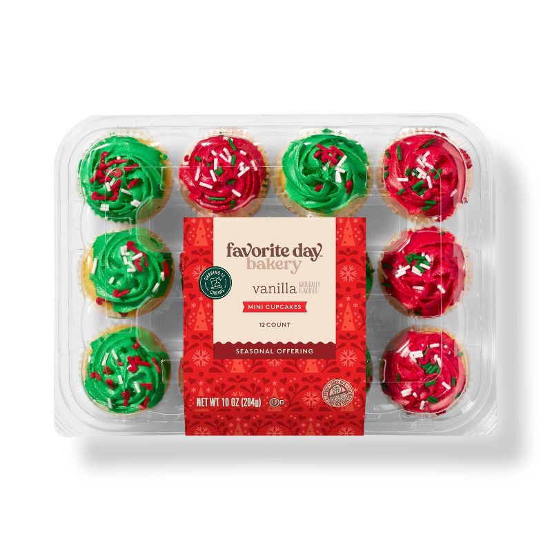 slide 1 of 3, Christmas Vanilla Mini Cupcakes - 10oz/12ct - Favorite Day™, 12 ct; 10 oz