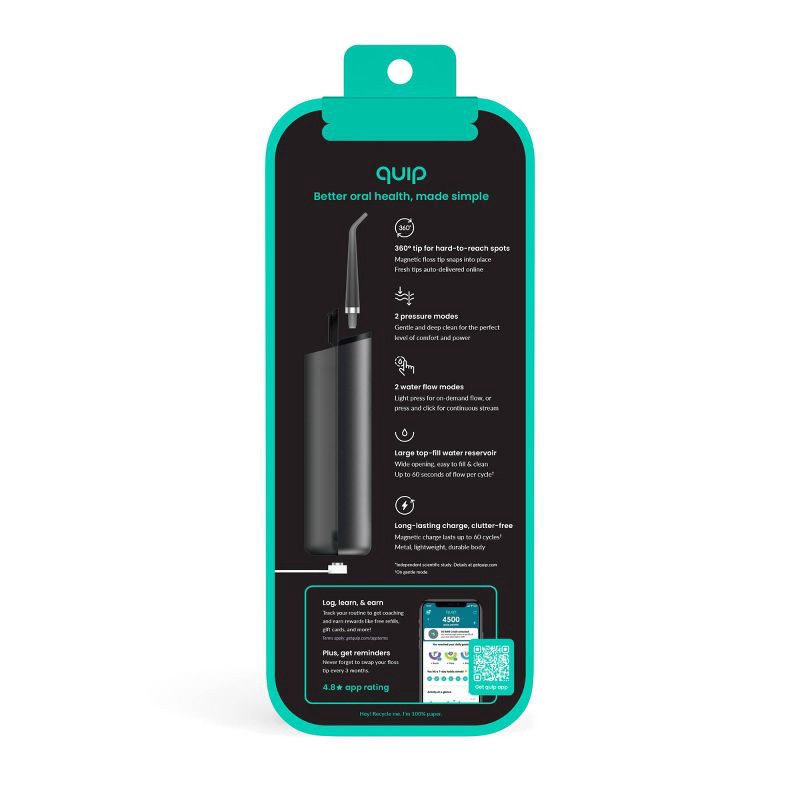 slide 3 of 14, quip Cordless Rechargeable 2-Pressure Modes Metal Countertop Water Flosser, 1 ct