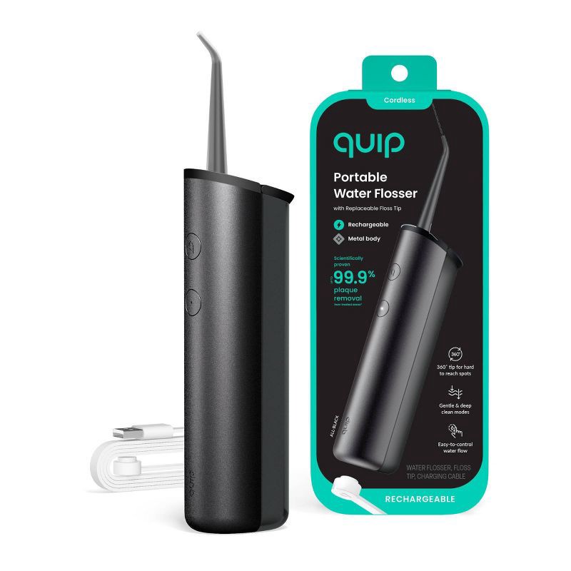 slide 1 of 14, quip Cordless Rechargeable 2-Pressure Modes Metal Countertop Water Flosser, 1 ct