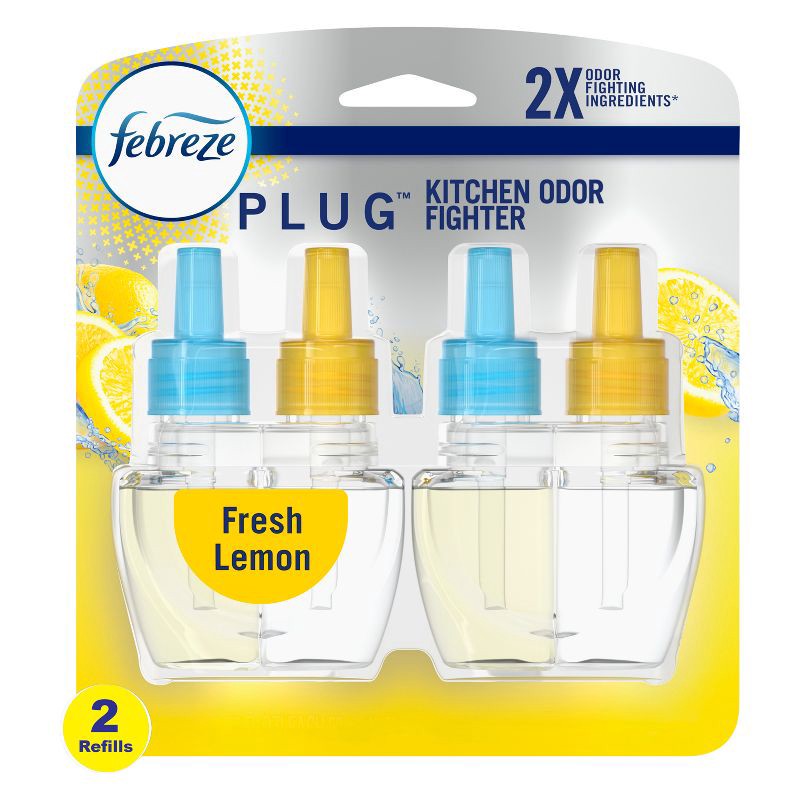 slide 1 of 10, Febreze Kitchen Fade Defy Plug Air Freshener - Fresh Lemon - 2pk: Electric, Adjustable Fragrance Setting, 1.75 oz, 2 ct; 1.75 oz