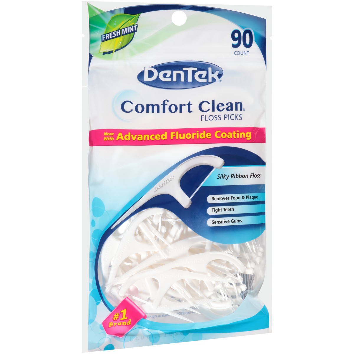 slide 3 of 8, DenTek Comfort Clean Sensitive Gums Floss Picks, Soft & Silky Ribbon, 90 Count, 90 ct