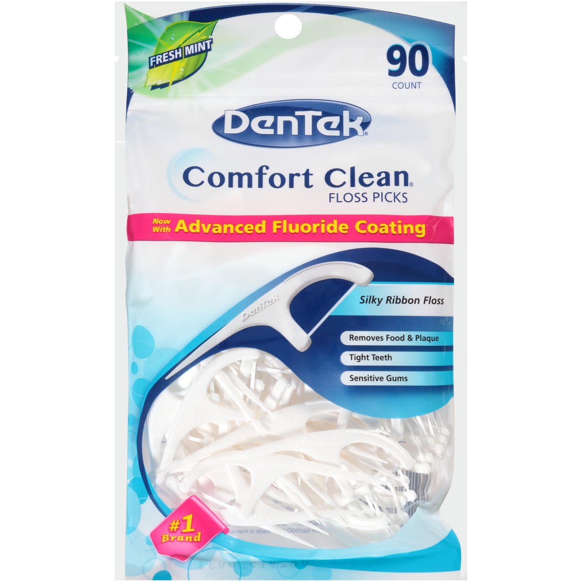 slide 6 of 8, DenTek Comfort Clean Sensitive Gums Floss Picks, Soft & Silky Ribbon, 90 Count, 90 ct