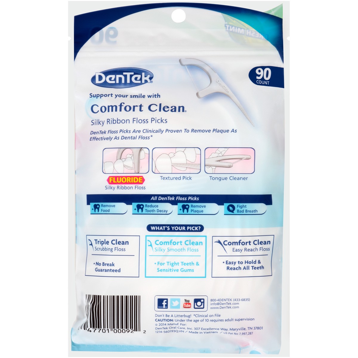 slide 4 of 8, DenTek Comfort Clean Sensitive Gums Floss Picks, Soft & Silky Ribbon, 90 Count, 90 ct