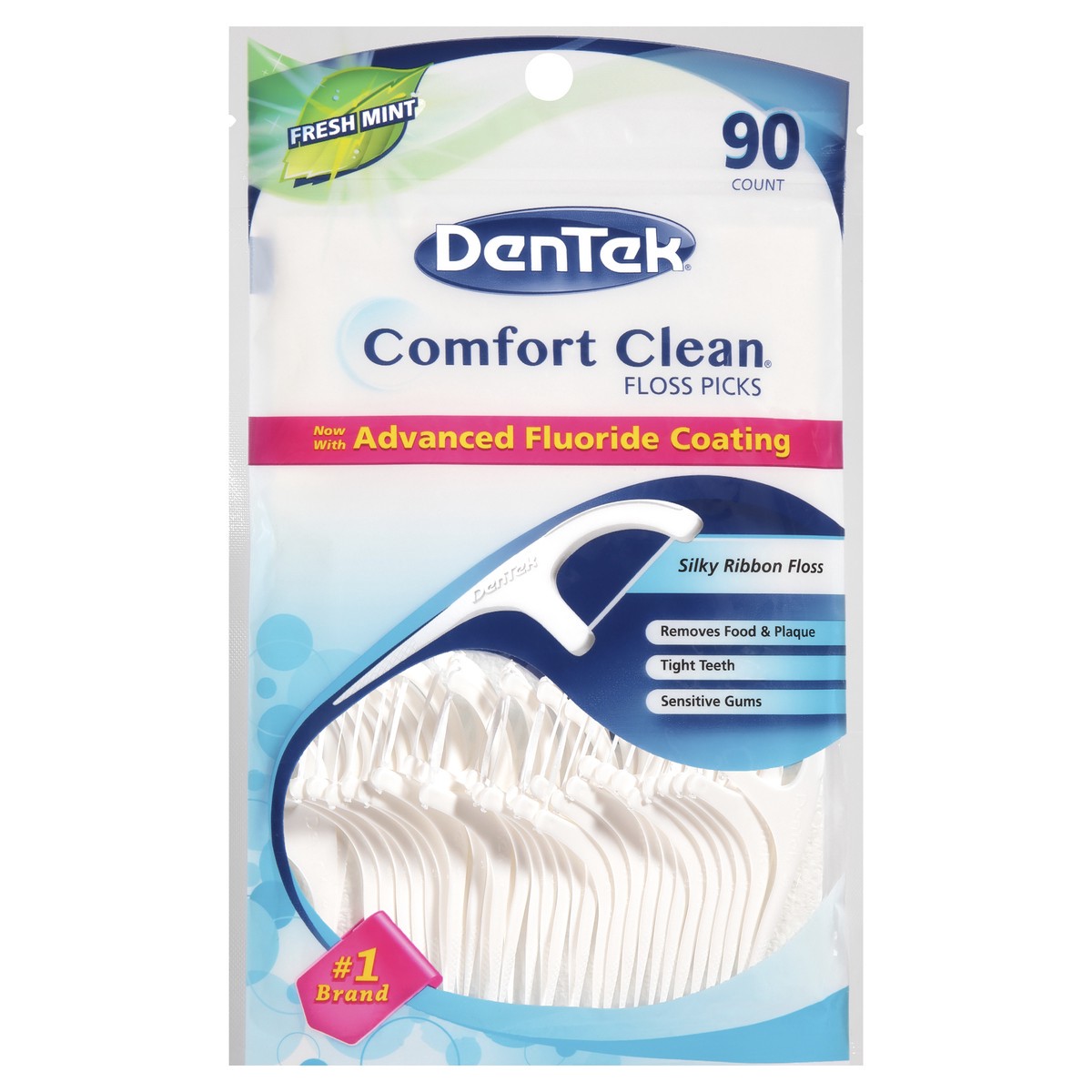 slide 8 of 8, DenTek Comfort Clean Sensitive Gums Floss Picks, Soft & Silky Ribbon, 90 Count, 90 ct