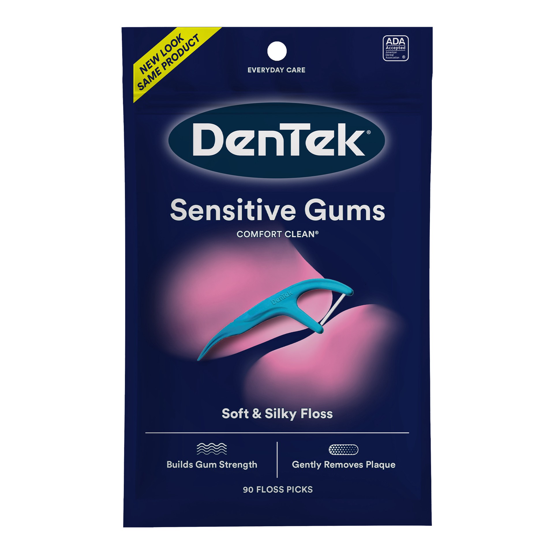 slide 1 of 8, DenTek Comfort Clean Sensitive Gums Floss Picks, Soft & Silky Ribbon, 90 Count, 90 ct