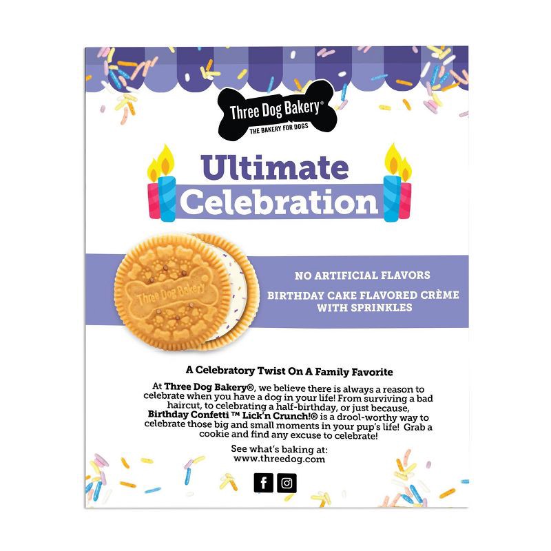 slide 2 of 6, Three Dog Bakery Birthday Cake Lick 'n Crunch Vanilla Flavor Dog Treats - 13oz, 13 oz