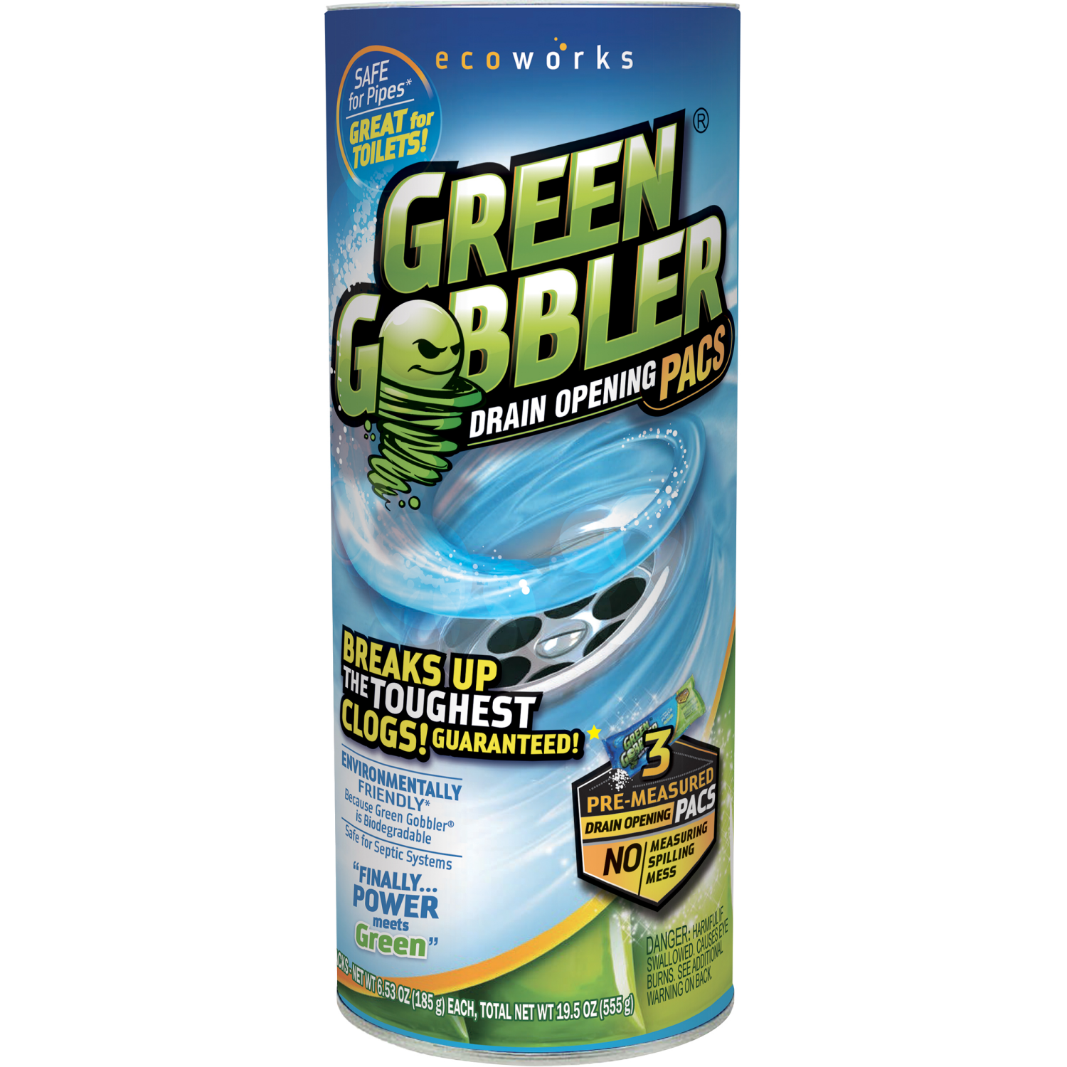 slide 1 of 8, Green Gobbler Drain Opening Pacs 3 - 6.53 oz Packs, 3 ct