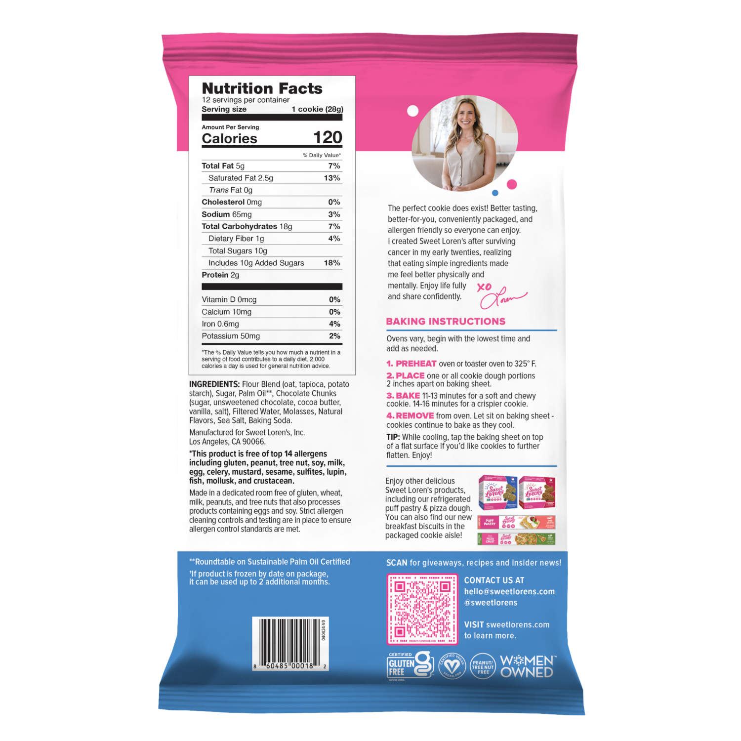 slide 2 of 2, Sweet Loren's Gluten Free & Vegan Chocolate Chunk Cookie Dough, 12oz, 12 ct