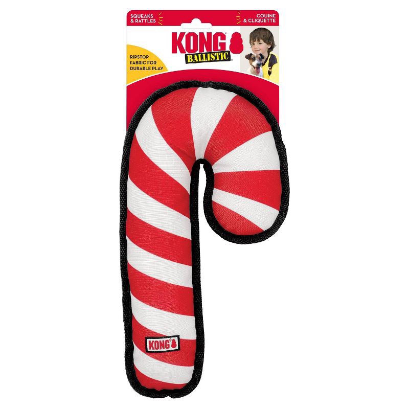 slide 2 of 2, KONG Christmas Ballistic Candy Cane Dog Toy, 1 ct