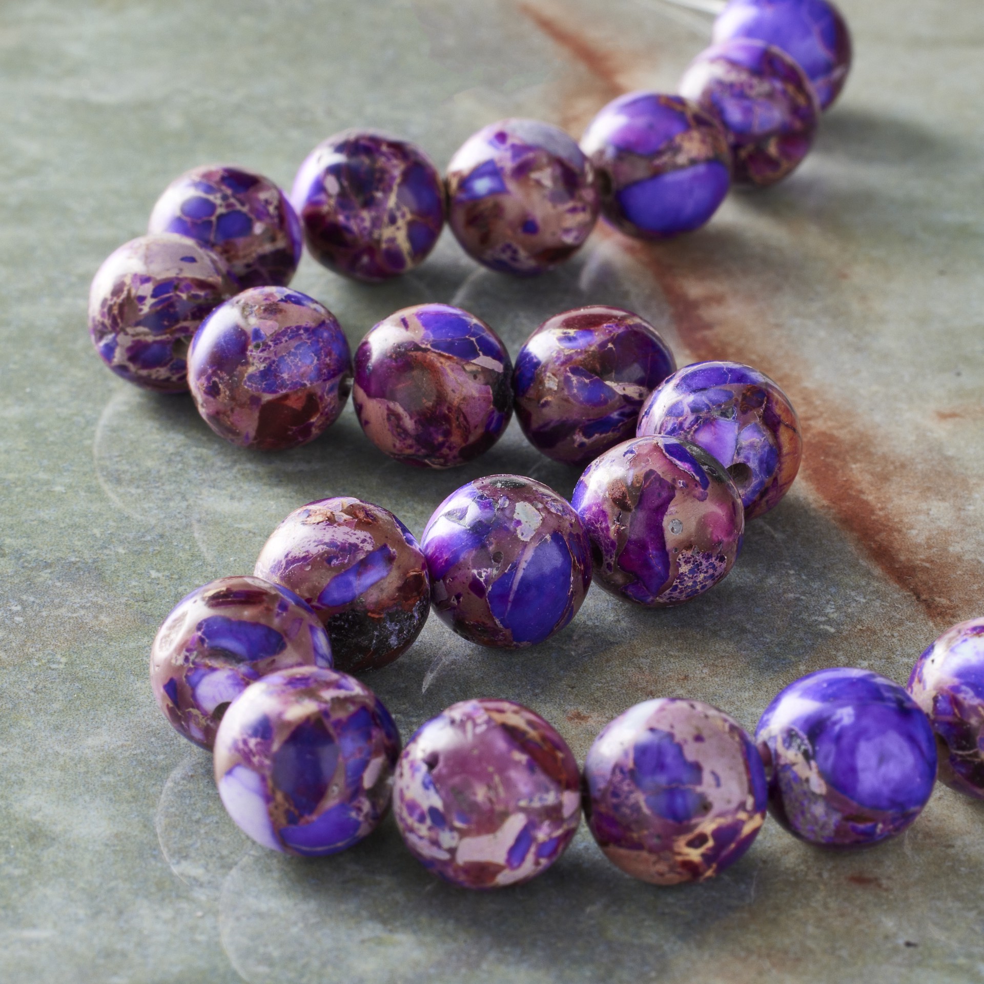 slide 2 of 3, Purple Dyed Imperial Jasper Round Beads By Bead Landing, 10 mm