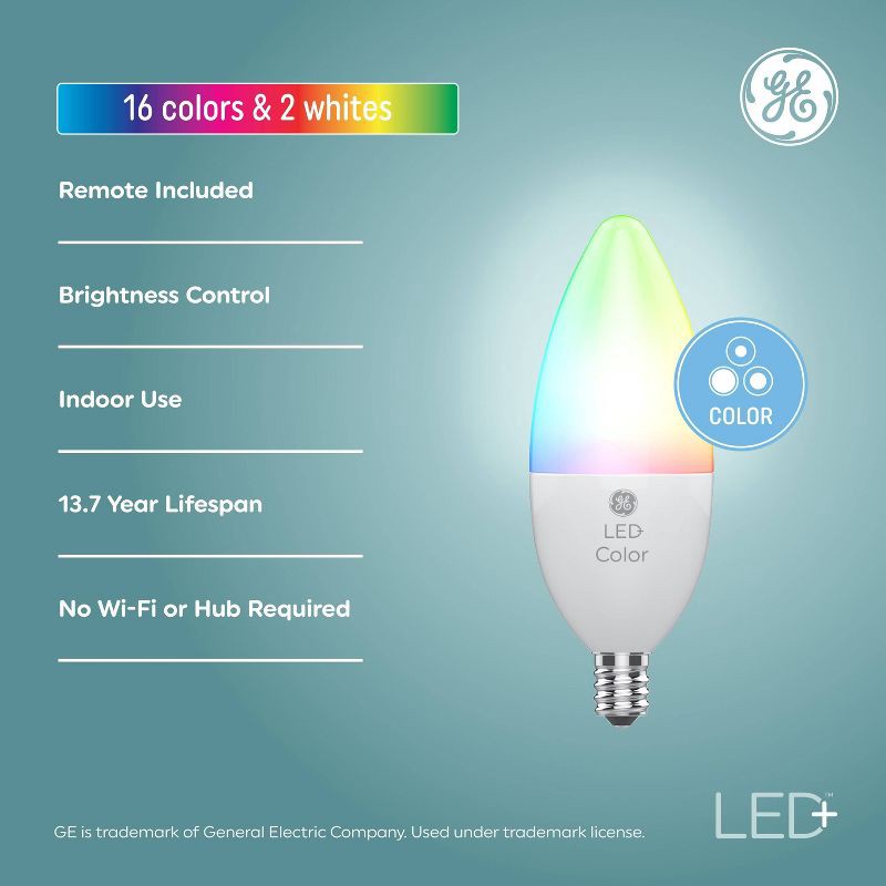slide 2 of 9, GE Household Lighting GE 2pk LED Color Changing LED Decorative Small Base Light Bulbs, 2 ct