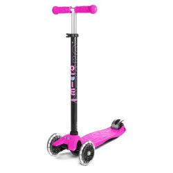 Micro Kickboard Maxi Kick Scooter with LED Lights - Pink: Adjustable Handlebar, 3 Wheels