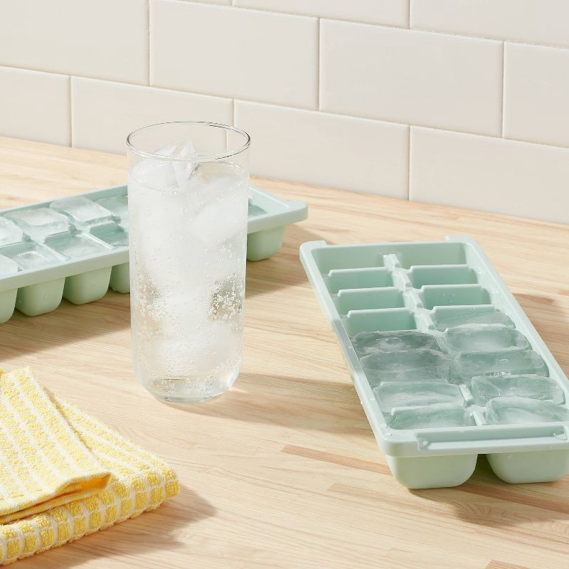 slide 2 of 3, 2pk Plastic Ice Trays Mint Green - Room Essentials™: Stackable, Dishwasher-Safe, 16 Cavities, Freezer Safe, 2 ct