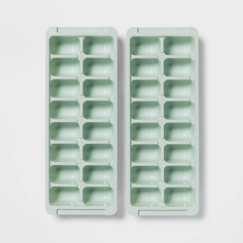 slide 3 of 3, 2pk Plastic Ice Trays Mint Green - Room Essentials™: Stackable, Dishwasher-Safe, 16 Cavities, Freezer Safe, 2 ct