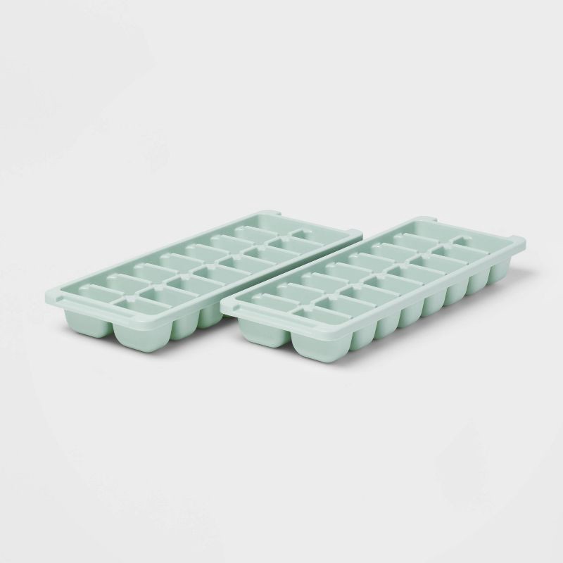 slide 1 of 3, 2pk Plastic Ice Trays Mint Green - Room Essentials™: Stackable, Dishwasher-Safe, 16 Cavities, Freezer Safe, 2 ct