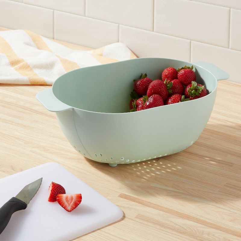 slide 2 of 3, Plastic Colander Mint Green - Room Essentials™: Kitchen Strainer, Dishwasher-Safe, 3.08L Capacity, 12.25" Width, 3.08 liter