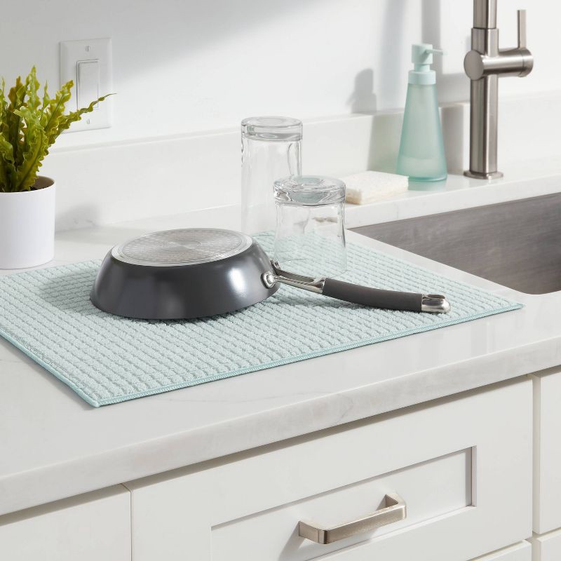 slide 2 of 3, Kitchen Drying Mat Green - Room Essentials™: Mint Polyester Dish Mat, 20"x15", Machine Washable, 1 ct