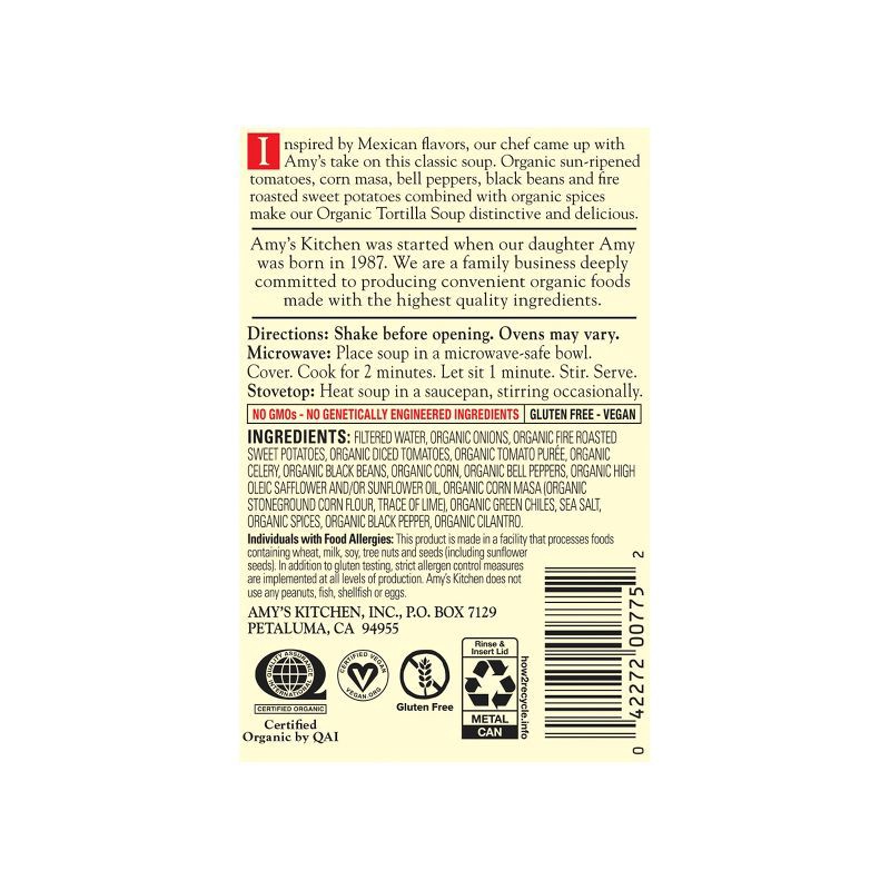 slide 3 of 10, Amy's Organic Plant Based Gluten Free Tortilla Soup - 14.2oz, 14.2 oz