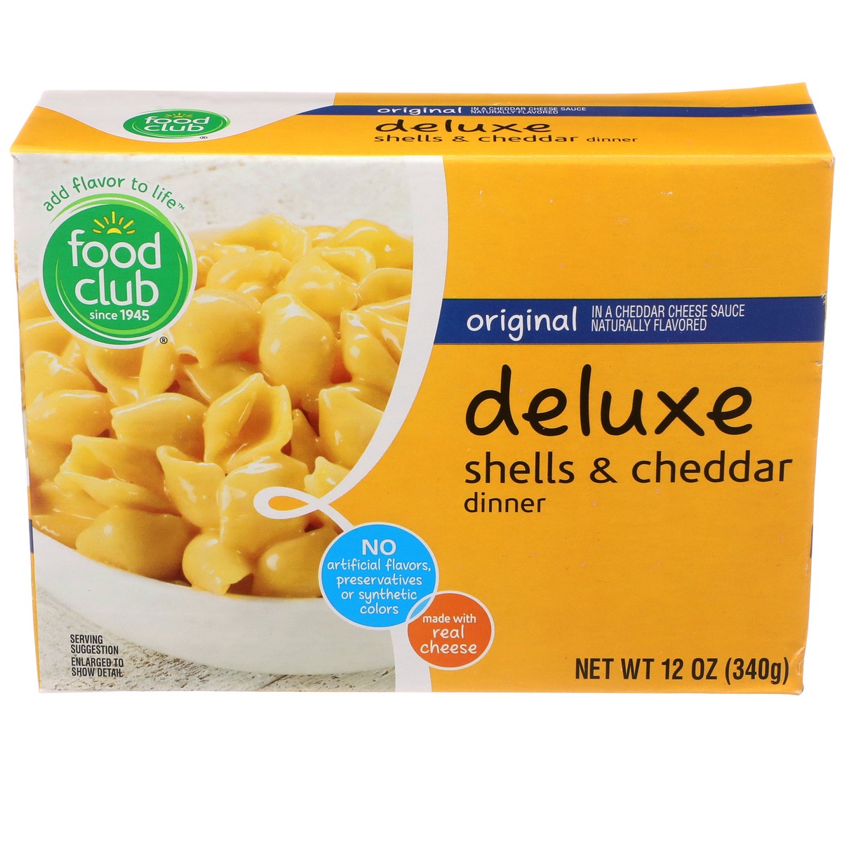 slide 1 of 9, Food Club Deluxe Shells Cheddar Dinner Original, 12 oz