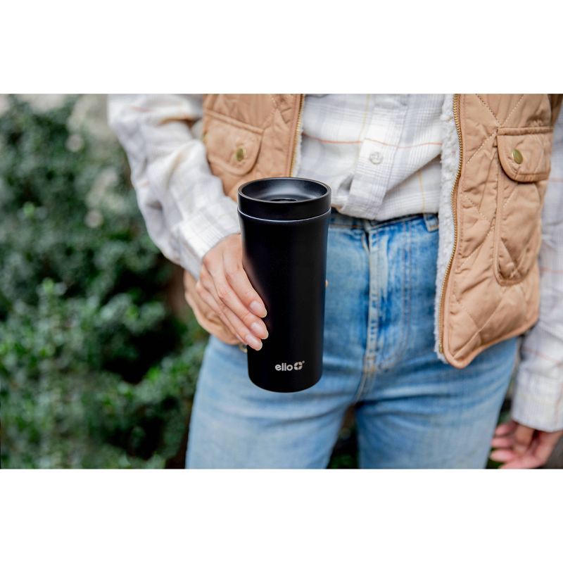 slide 5 of 5, Arabica 18oz Stainless Steel Travel Mug Black - Ello: Double-Wall Coffee Tumbler, Hand Wash, Dishwasher-Safe Parts, 18 oz