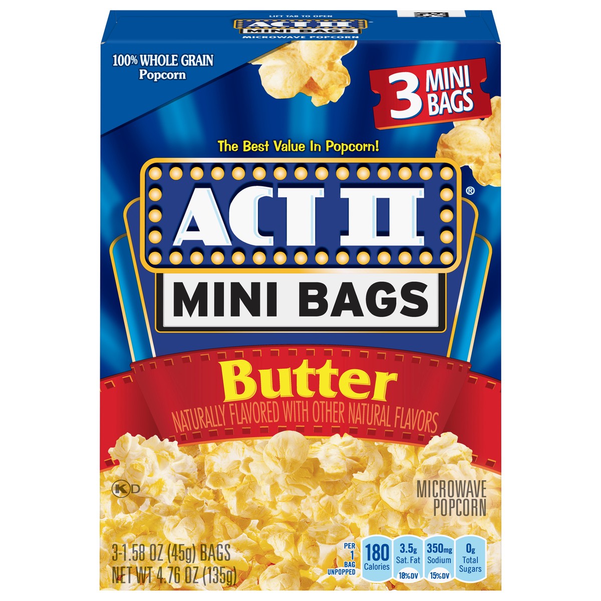 slide 1 of 5, ACT II Mini Bags Butter Microwave Popcorn 3-1.58 oz, 3 ct