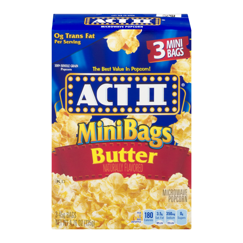 slide 1 of 1, ACT II Mini Bags Butter Flavored Microwave Popcorn, 3 ct