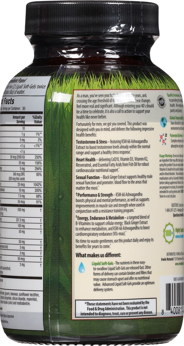 slide 6 of 9, Irwin Naturals Men over 40 Testosterone UP 60 Softgels, 1 ct