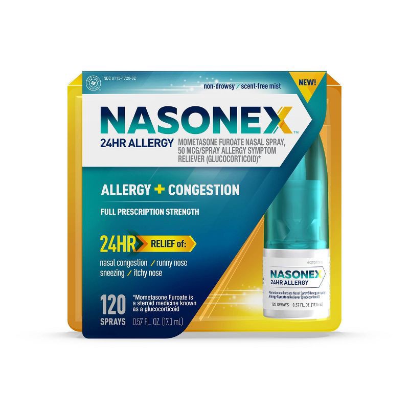 slide 1 of 5, Nasonex 24HR Non Drowsy Mometasone Furoate Allergy Medicine Nasal Spray - 120 Sprays, 1 ct