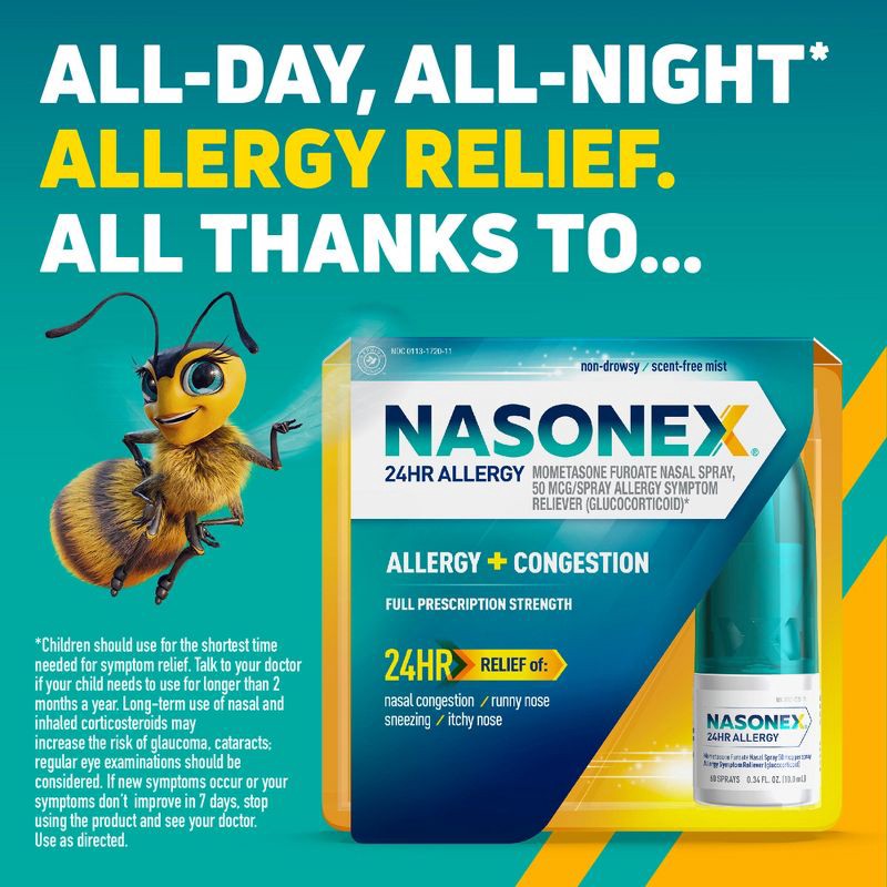 slide 4 of 7, Nasonex 24HR Non Drowsy Mometasone Furoate Allergy Medicine Nasal Spray - 60 Sprays - 0.34 fl oz, 0.34 fl oz