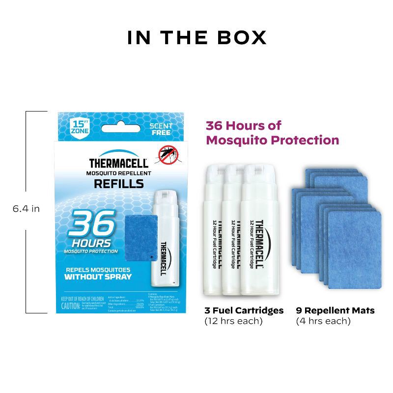 slide 7 of 9, Thermacell 36hr Mosquito Repellent Refill - 3 Fuel Cartridges and 9 Repellent Mats, 1 ct