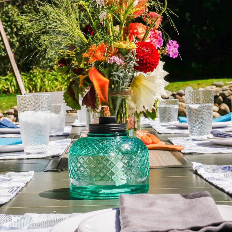 slide 3 of 6, TIKI Large Table Top Studded Glass Oil Lamp - Blue: Outdoor Ambiance, Fiberglass Wick, No Assembly Required, 1 ct