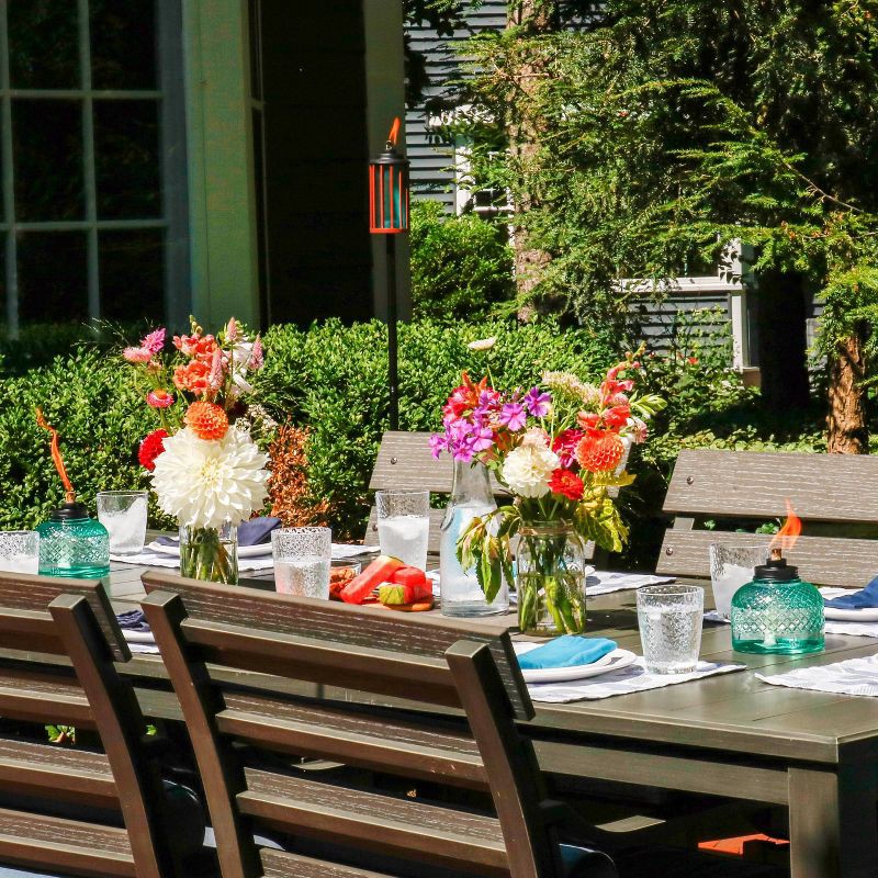 slide 4 of 6, TIKI Large Table Top Studded Glass Oil Lamp - Blue: Outdoor Ambiance, Fiberglass Wick, No Assembly Required, 1 ct