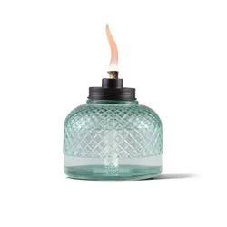 TIKI Large Table Top Studded Glass Oil Lamp - Blue: Outdoor Ambiance, Fiberglass Wick, No Assembly Required