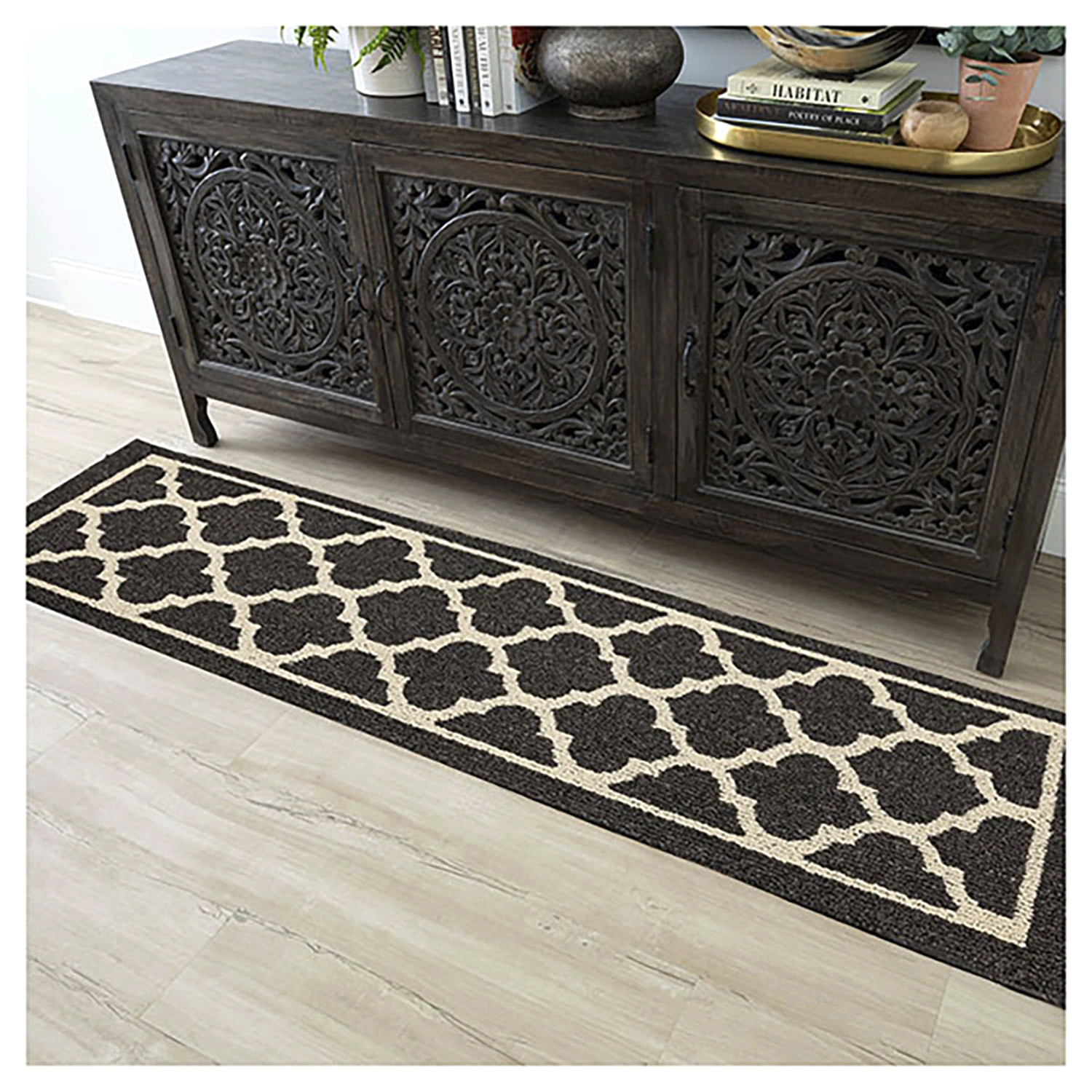 slide 1 of 3, Mohawk Chai Fret Charcoal Runner 20x60, 20 x 60 