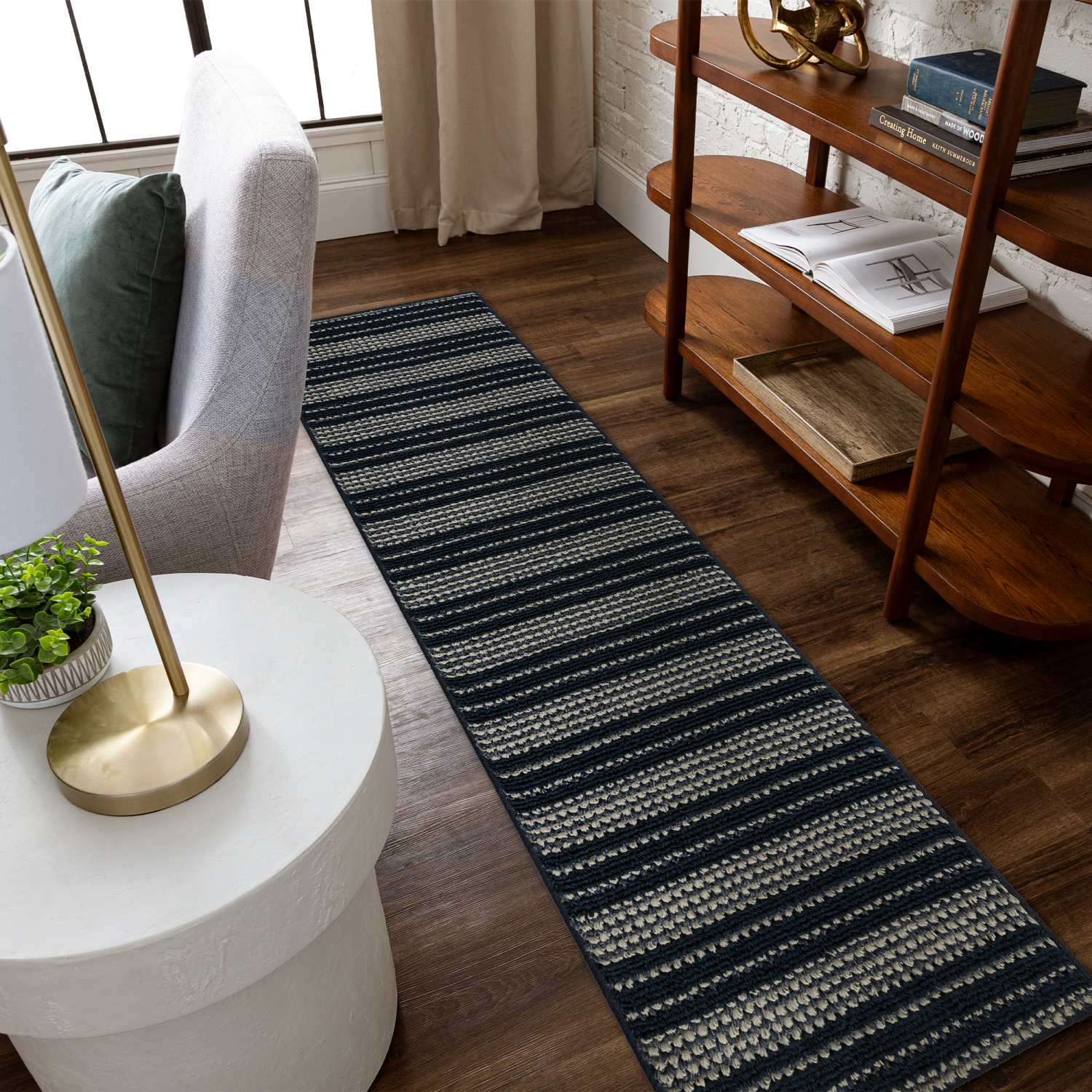 slide 1 of 4, Mohawk Tampico Stripe Navy 20x60, 1 ct