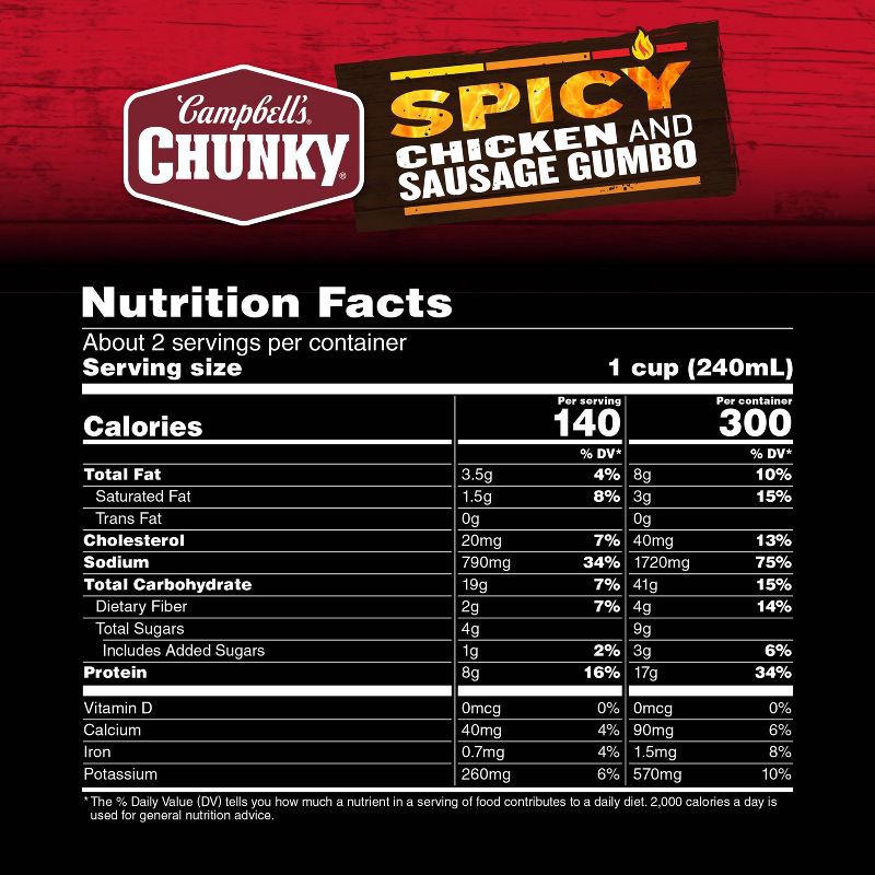 slide 8 of 14, Campbell's Chunky Spicy Chicken & Sausage Gumbo - 18.8oz, 18.8 oz