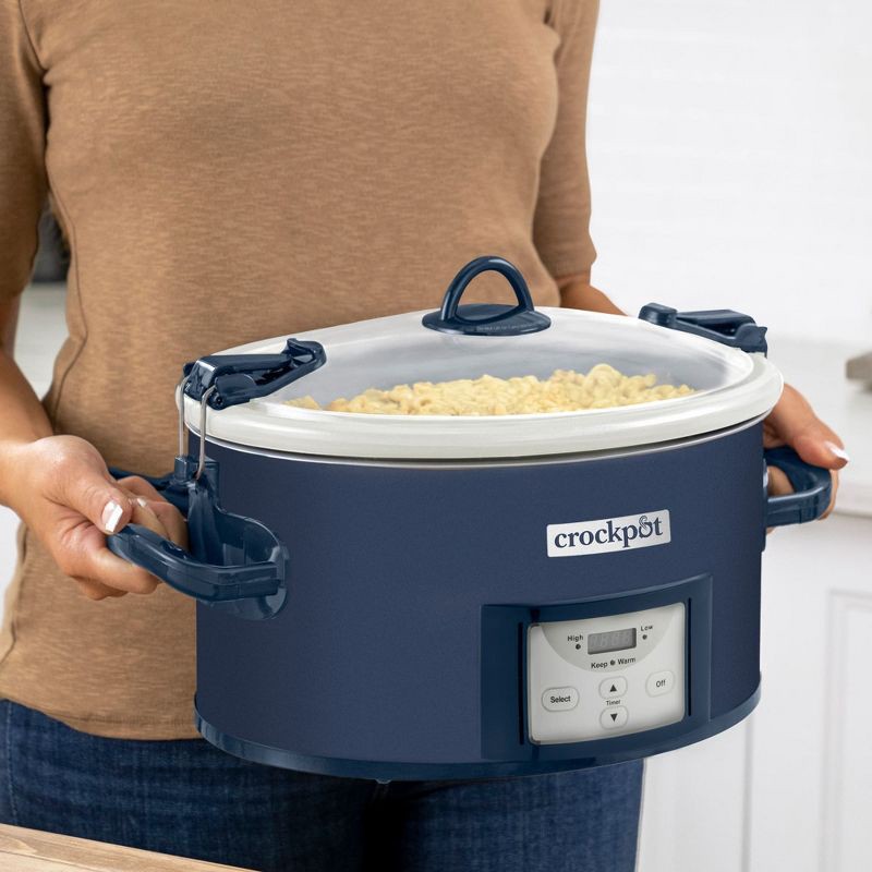 slide 4 of 7, Crock-Pot 7qt Cook & Carry One Touch Programmable Slow Cooker Poseidon Blue: Locking Lid, Dishwasher-Safe Parts, 7 qt