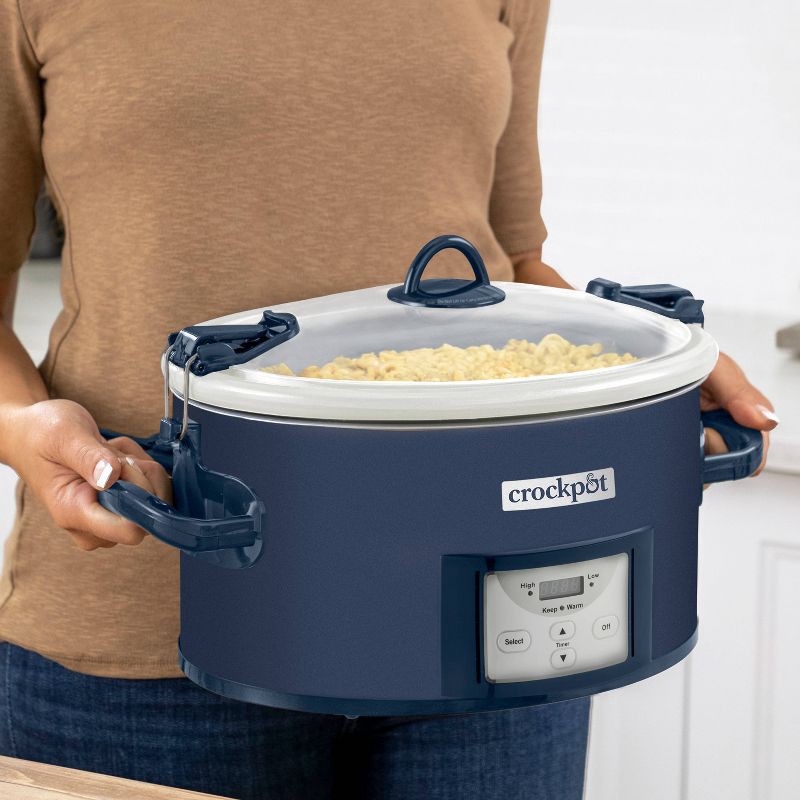 slide 6 of 7, Crock-Pot 7qt Cook & Carry One Touch Programmable Slow Cooker Poseidon Blue: Locking Lid, Dishwasher-Safe Parts, 7 qt