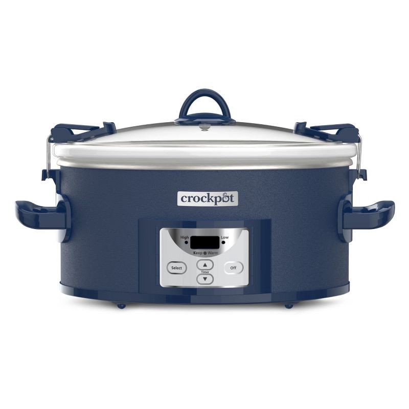 slide 1 of 7, Crock-Pot 7qt Cook & Carry One Touch Programmable Slow Cooker Poseidon Blue: Locking Lid, Dishwasher-Safe Parts, 7 qt