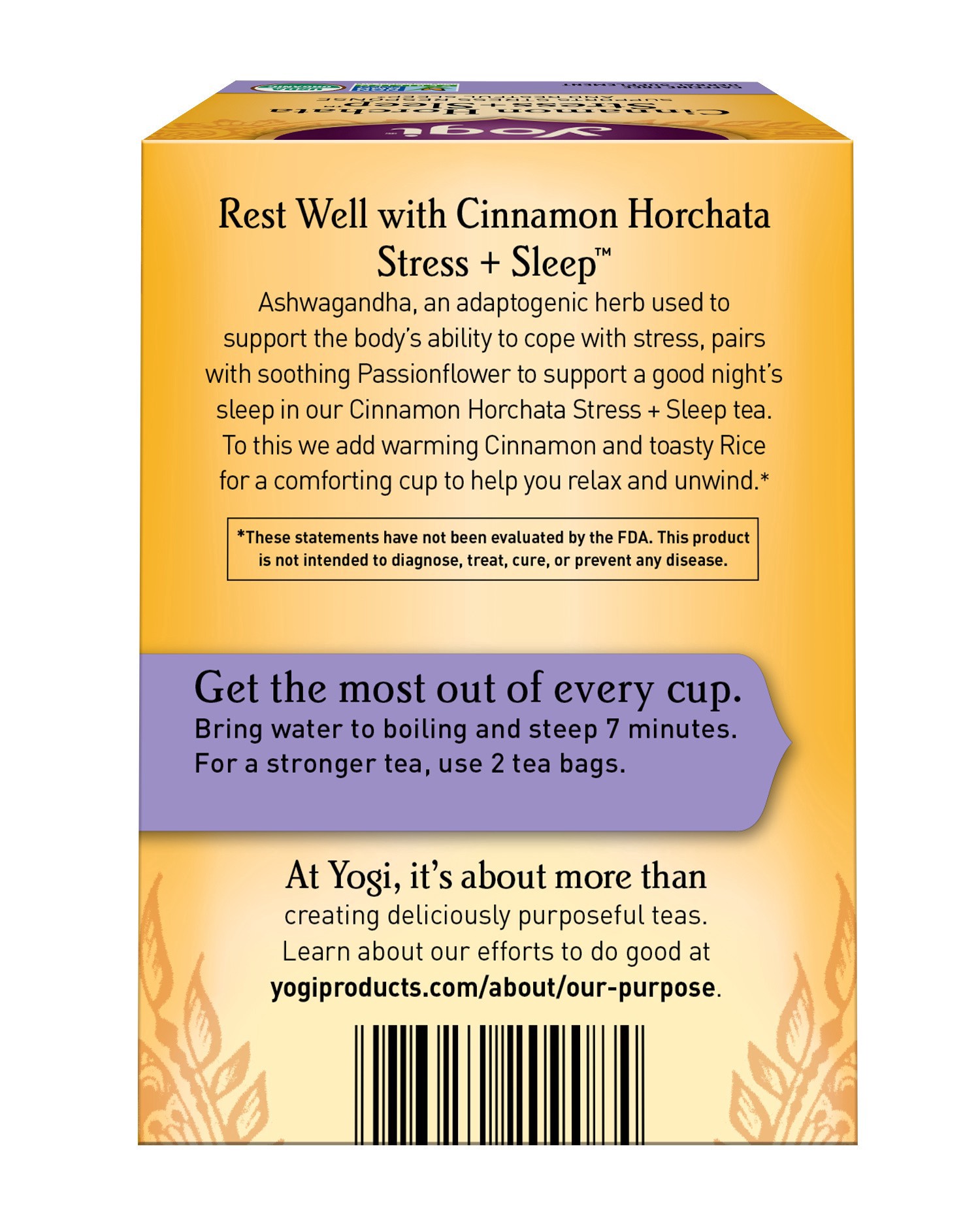slide 4 of 5, Yogi Tea Cinnamon Horchata Stress + Sleep, Caffeine-Free Herbal Tea Bags, 16 Count, 16 ct
