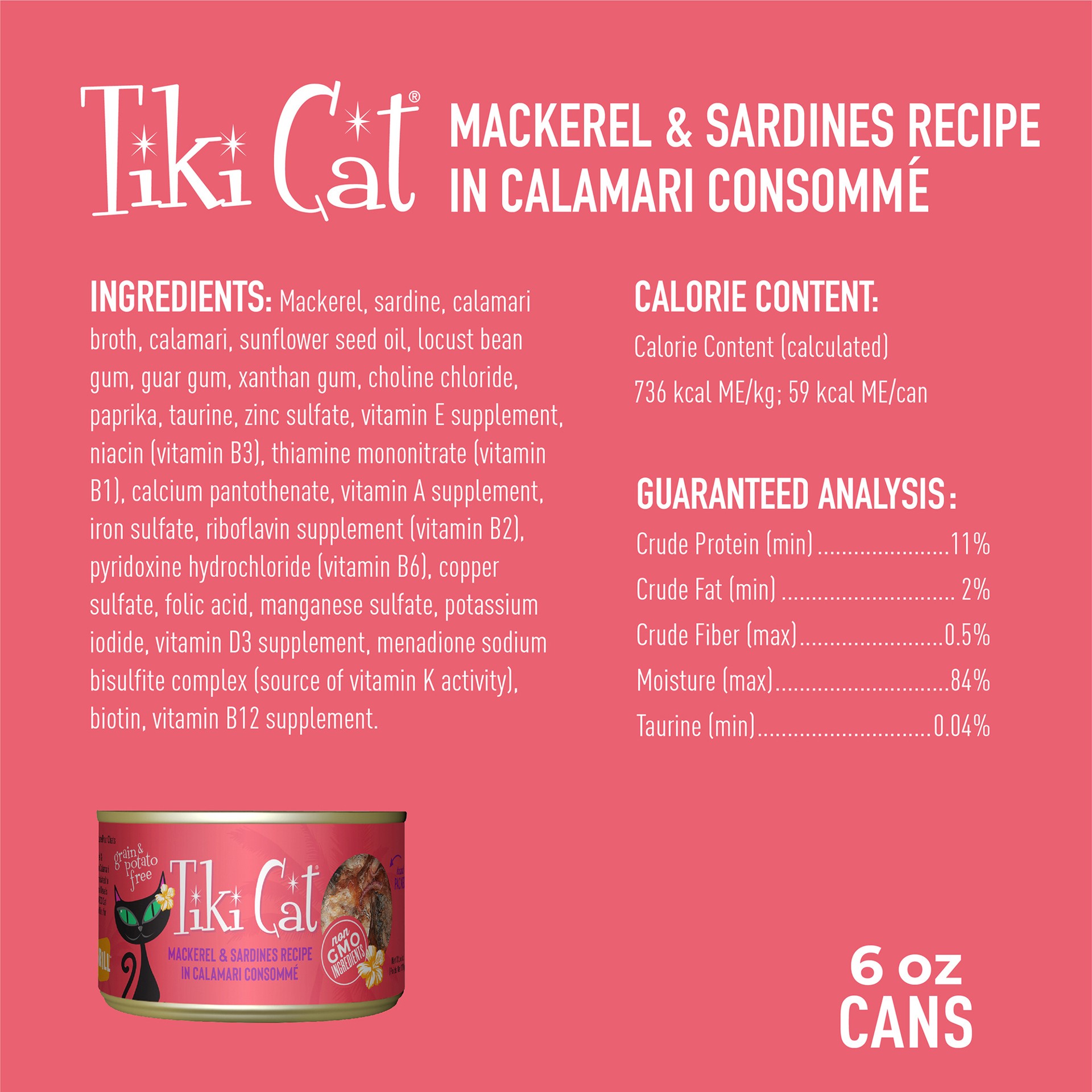 slide 5 of 7, Tiki Cat Grill Wet Cat Food, Mackerel & Sardines, 6 oz. Can, 6 ct