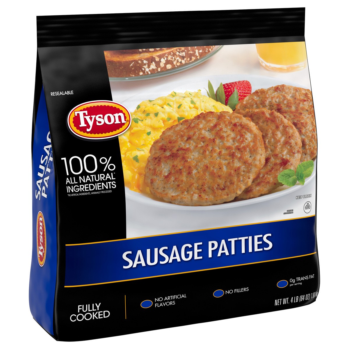 slide 2 of 5, Tyson Fully Cooked All Natural* Original Pork Sausage Patties, 4 lb. (Frozen), 1.81 kg