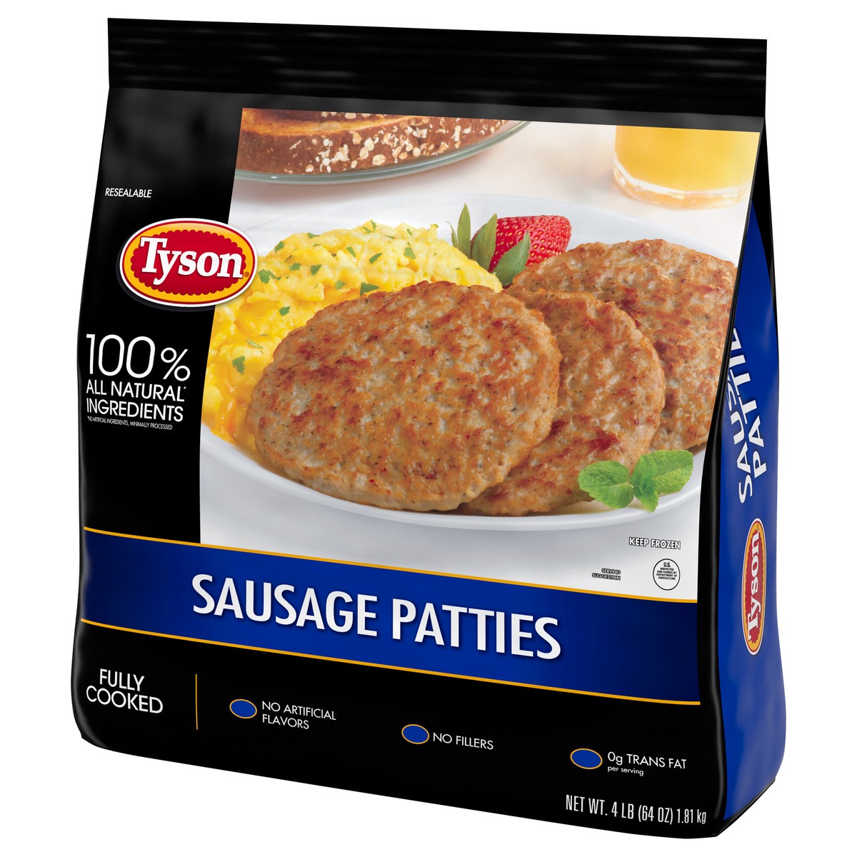 slide 4 of 5, Tyson Fully Cooked All Natural* Original Pork Sausage Patties, 4 lb. (Frozen), 1.81 kg