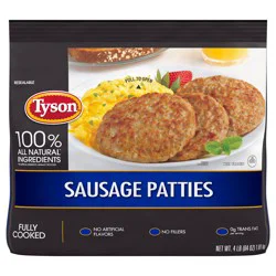 Tyson Fully Cooked All Natural* Original Pork Sausage Patties, 4 lb. (Frozen)