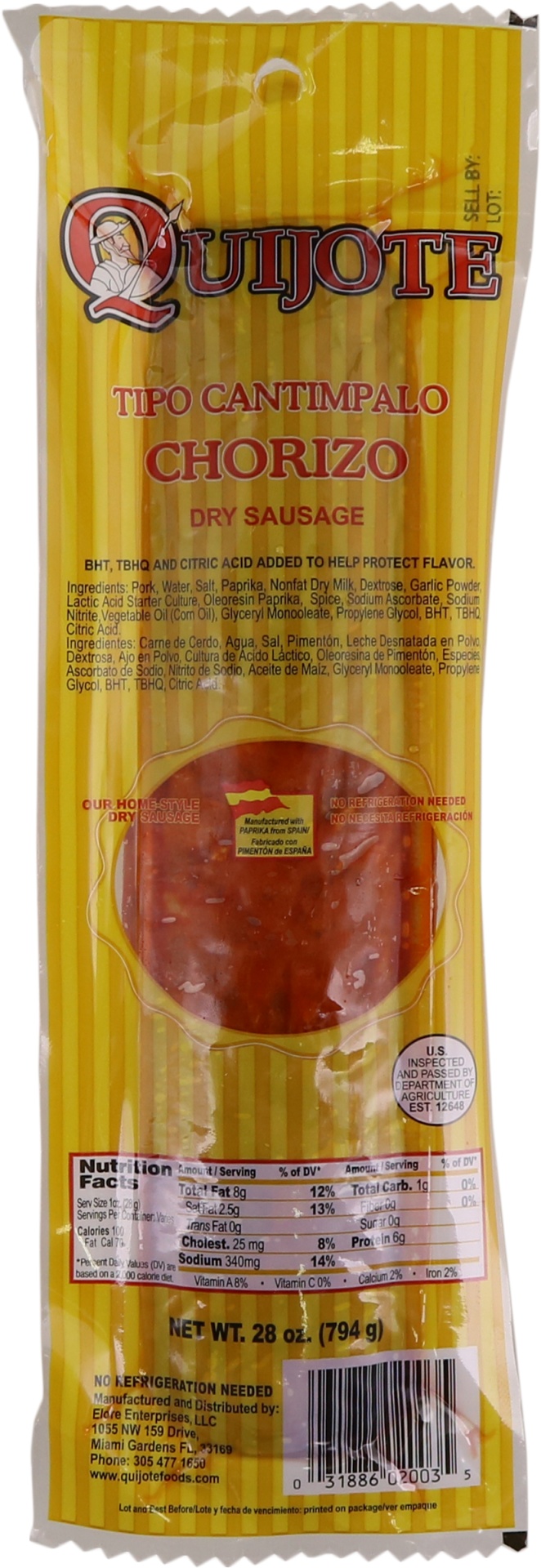 slide 1 of 1, Quijote Tipo Cantimpalo Chorizo Dry Sausage, 1.7 lb