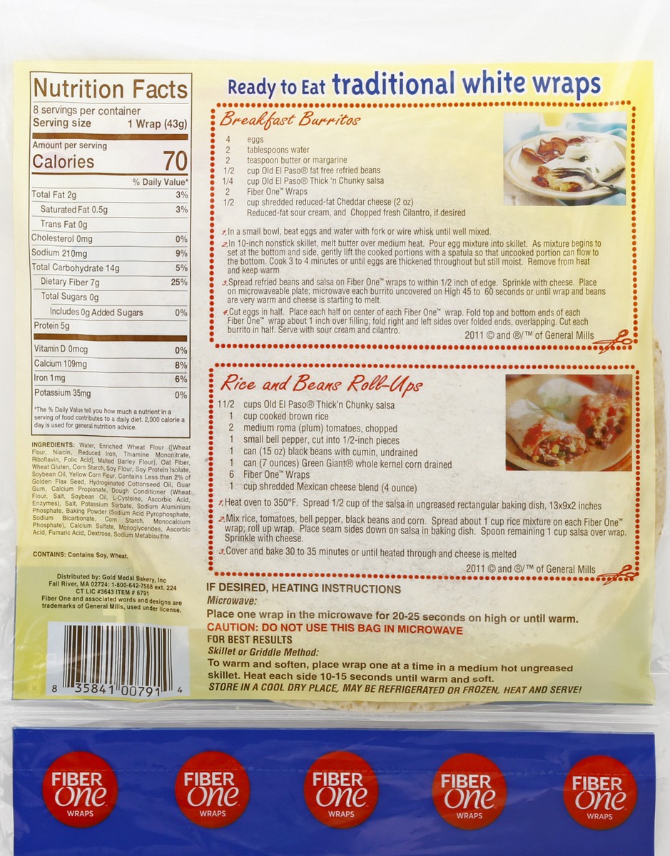 slide 3 of 8, Fiber One Wraps, Traditional White, 8 ct