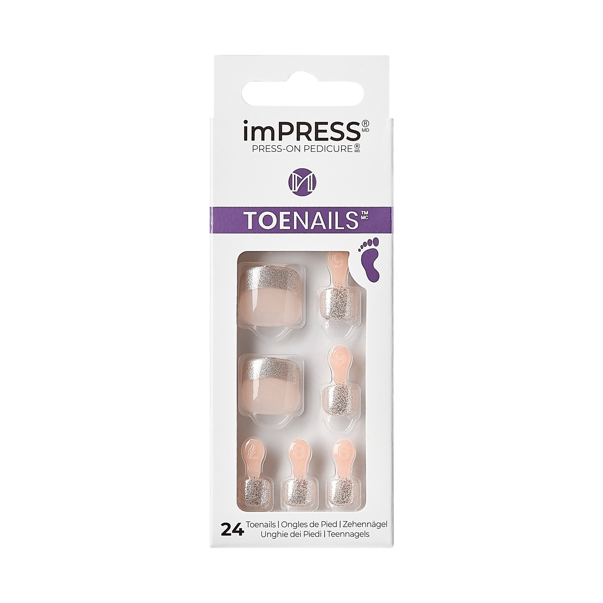 slide 1 of 5, imPRESS KISS imPRESS Square Press-On Toenails, Neutral, 24 Pieces, 1 ct