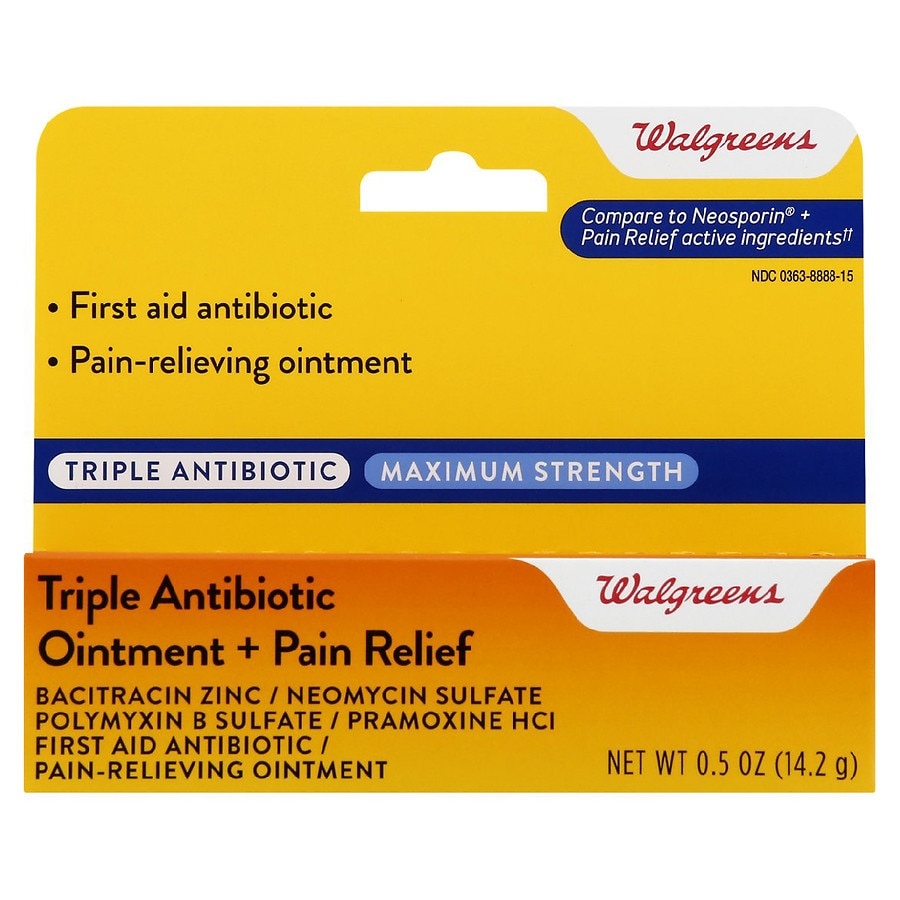 slide 1 of 1, Walgreens Triple Antibiotic Ointment + Pain Relief, 0.5 oz