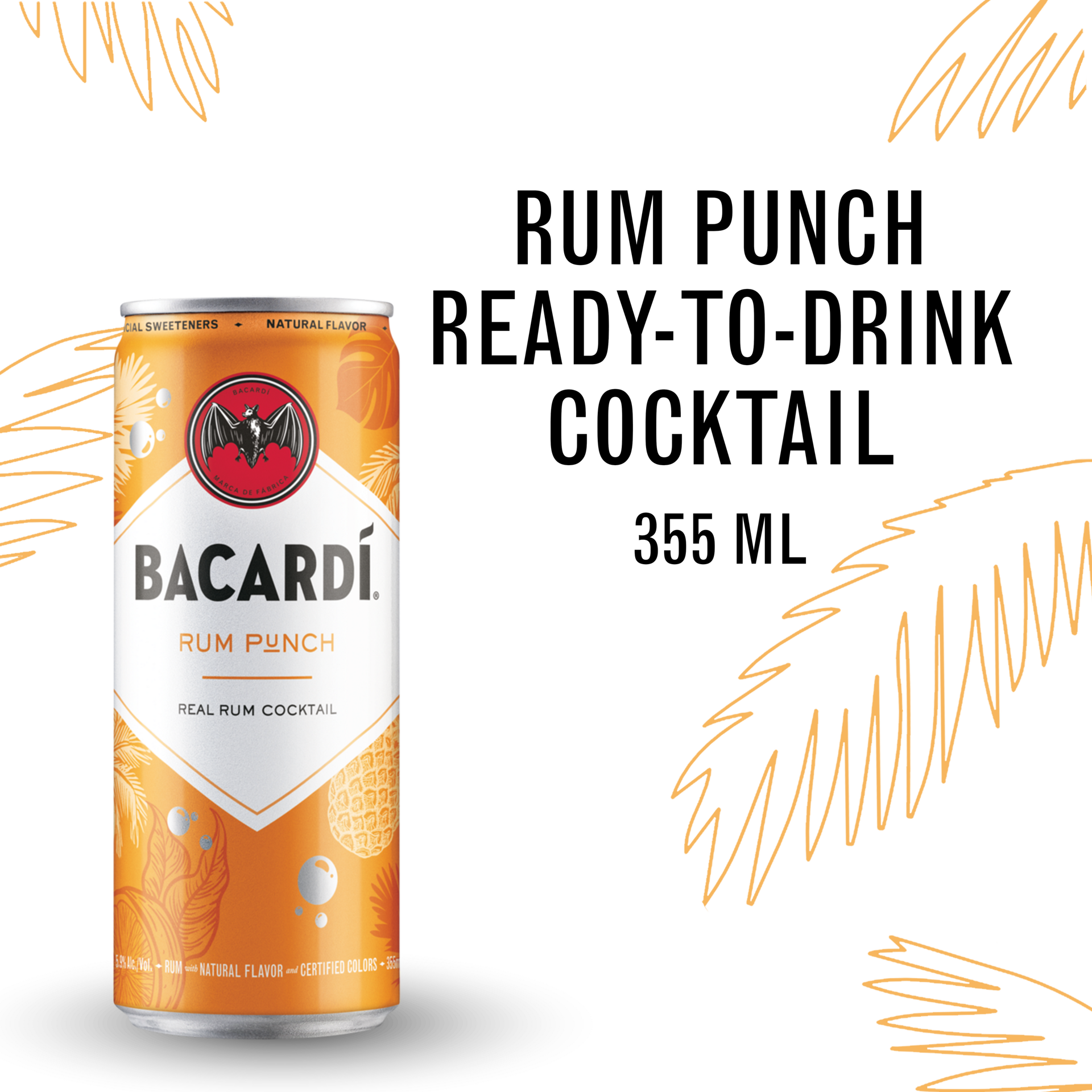 slide 5 of 5, Bacardí Bacardi Rum Punch Ready To Drink Real Rum Cocktail, Gluten Free 5.9% 35.5Cl/355Ml, 12 oz